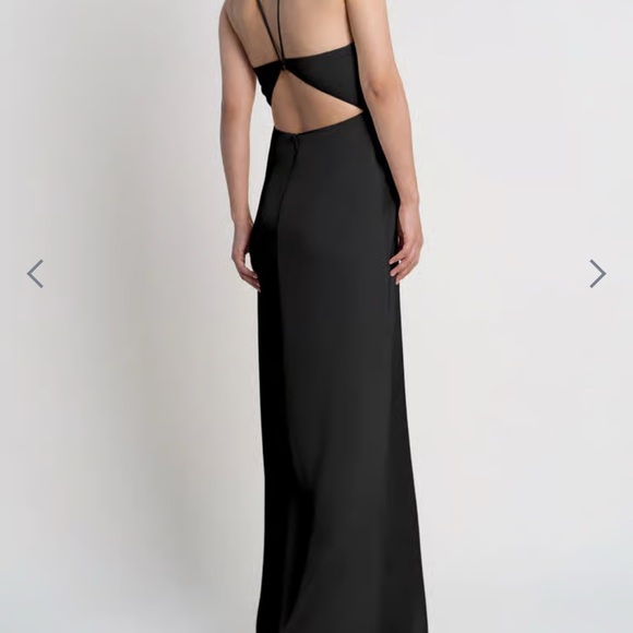 Jenny Yoo Black Summer Satin Long Dress With Cut Out Back - Picture 6 of 6